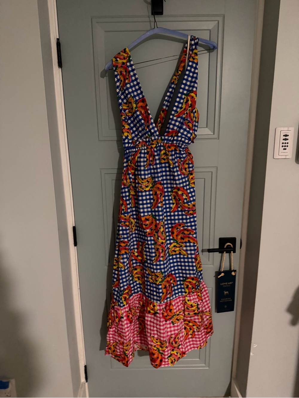 FARM Rio Blue Gingham Maxi Dress with Tropical Print - Picture 4 of 7